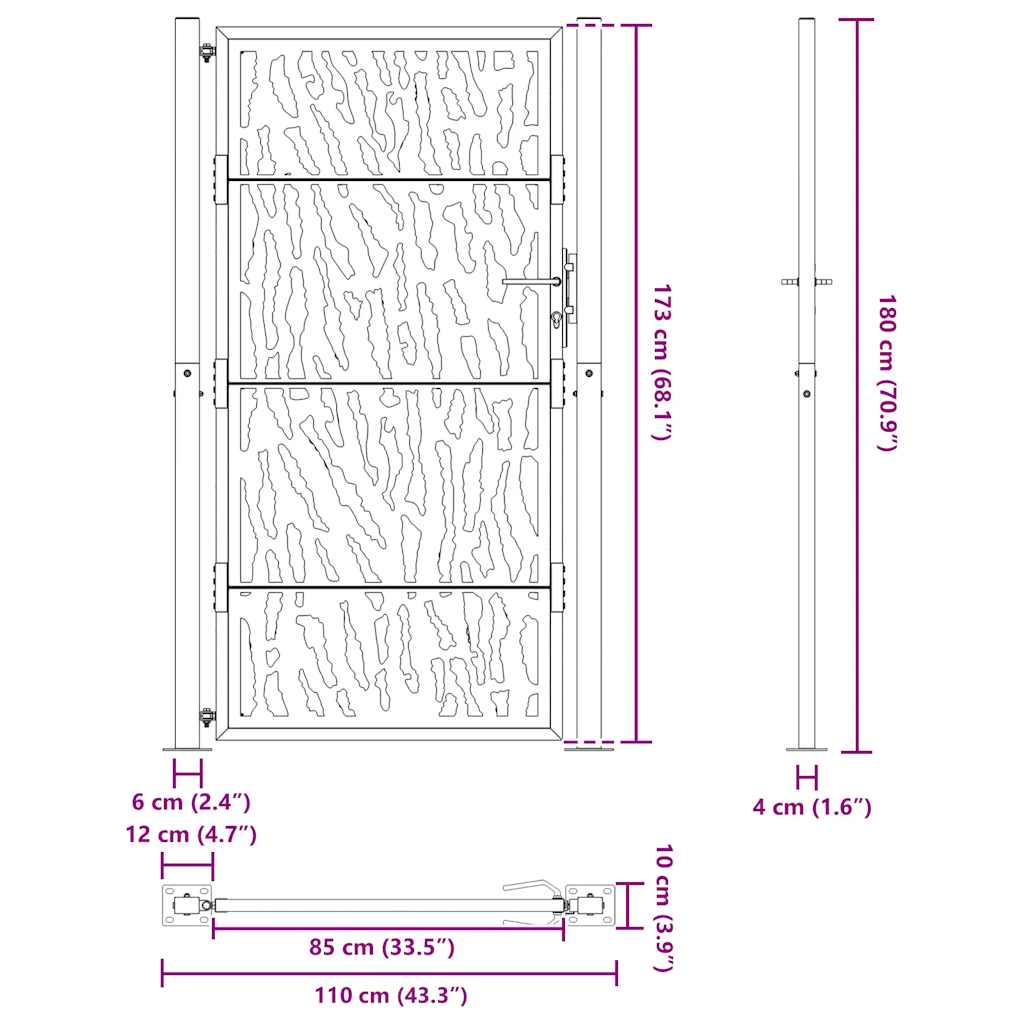 Gartentor Schwarz 100x175 cm Stahl Trace Design