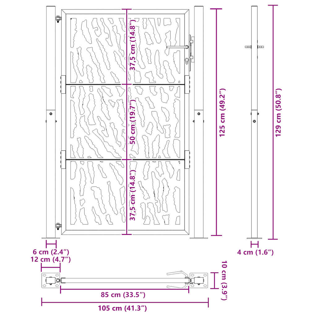 Gartentor 100x125 cm Verwitterungsstahl Trace-Design