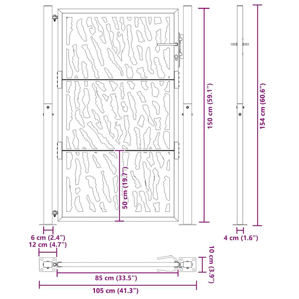 Gartentor 100x150 cm Verwitterungsstahl Trace-Design