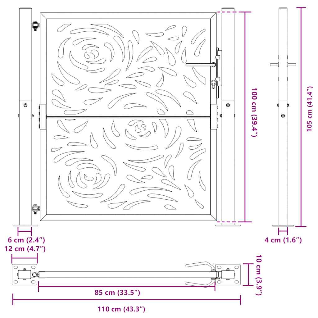 Gartentor Schwarz 100x100 cm Stahl Flammendesign