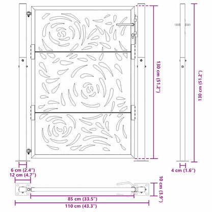 Gartentor Schwarz 100x125 cm Stahl Flammendesign