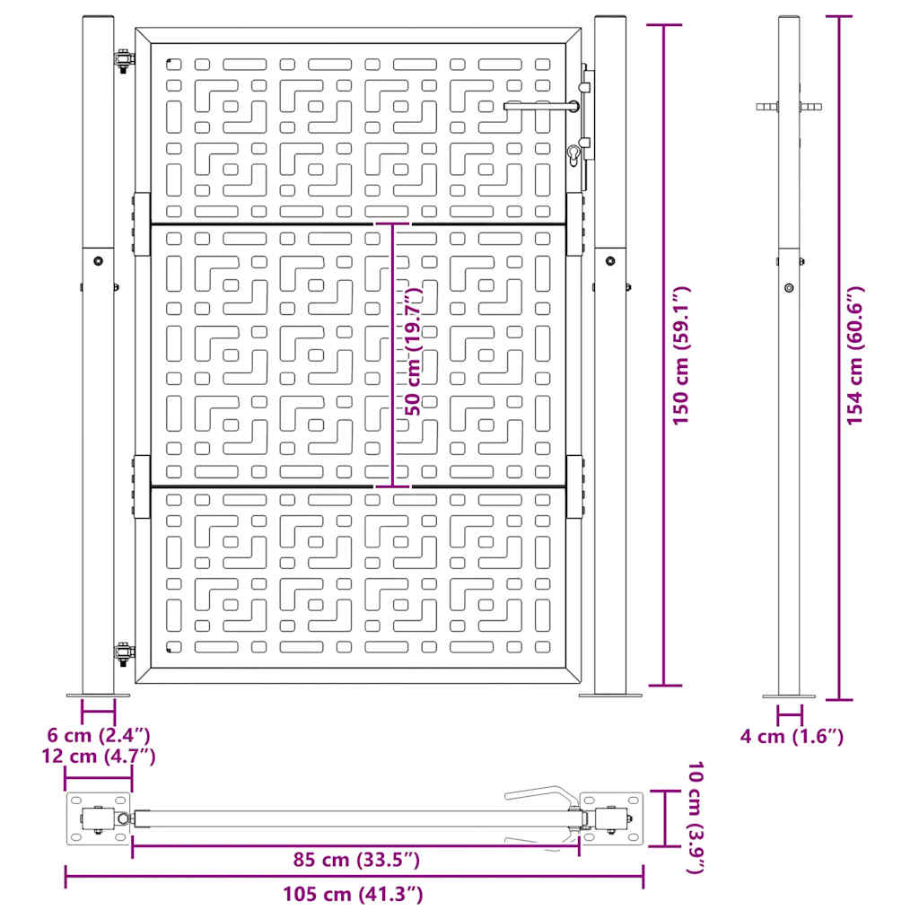 Gartentor 100x150 cm Verwitterungsstahl Kreuzdesign