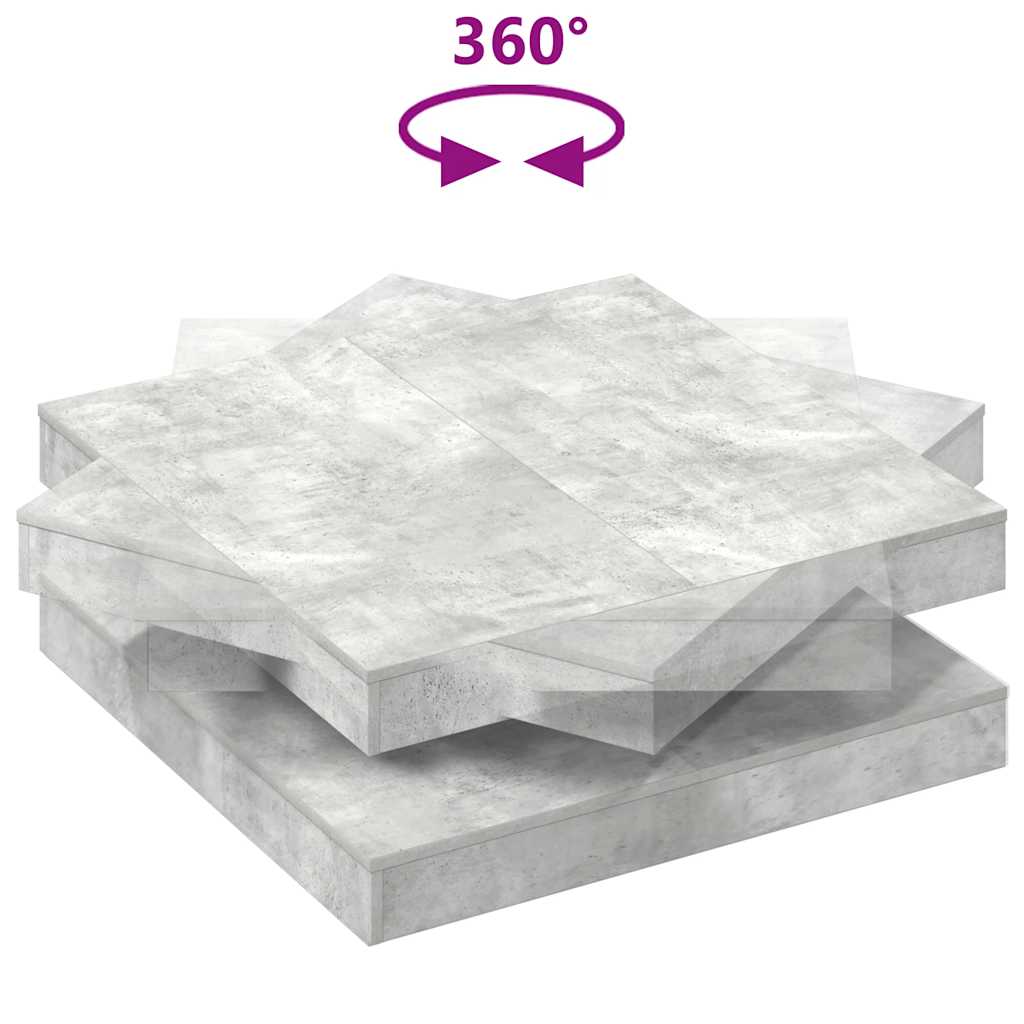 vidaXL Table basse pivotante à 360 degrés gris béton 90x90x34,5 cm