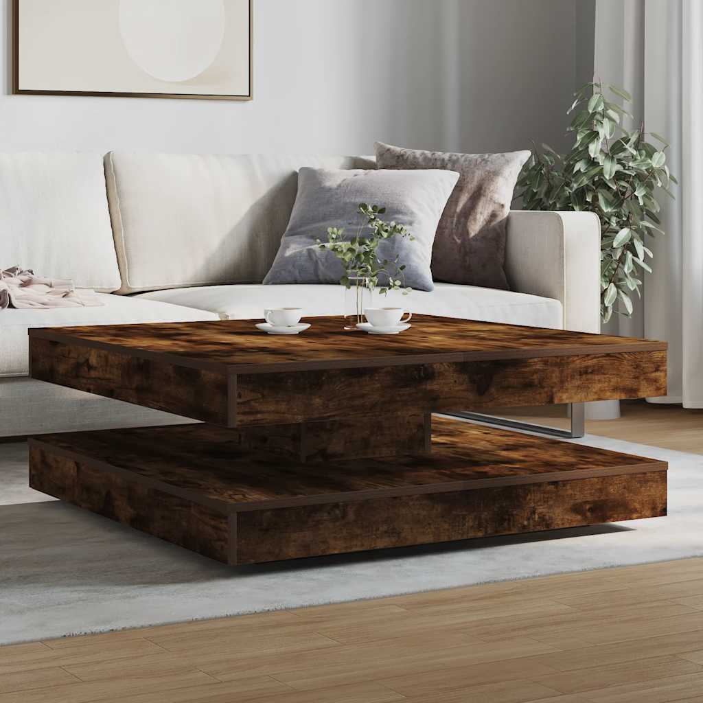 vidaXL Table basse pivotante à 360 degrés Chêne fumé 90x90x34,5 cm