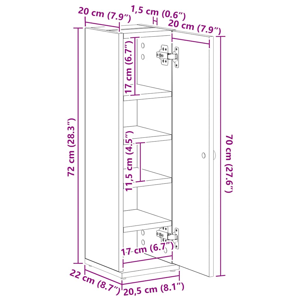 vidaXL Badezimmerschrank mit Rollenhalter Sonoma-Eiche 20,5x22x72 cm