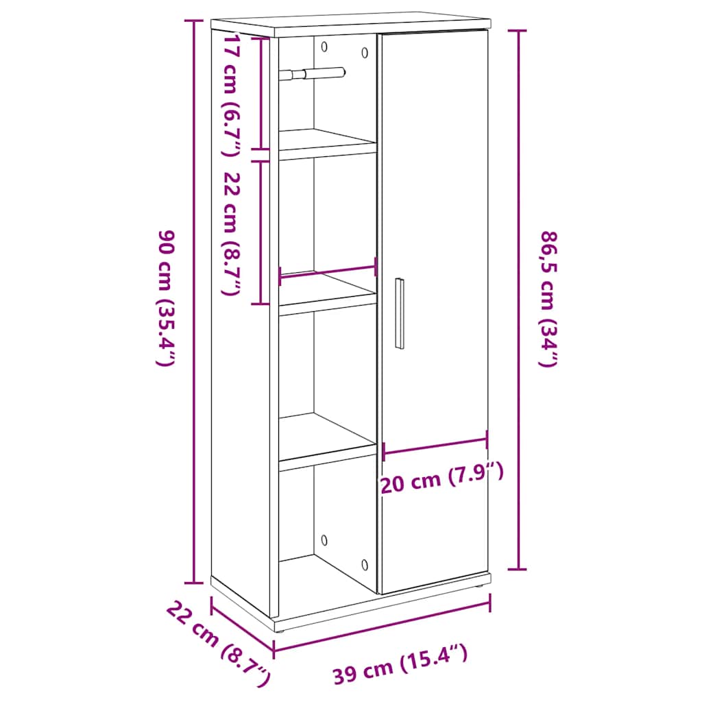 vidaXL Badezimmerschrank mit Rollenhalter Räuchereiche 39x22x90 cm