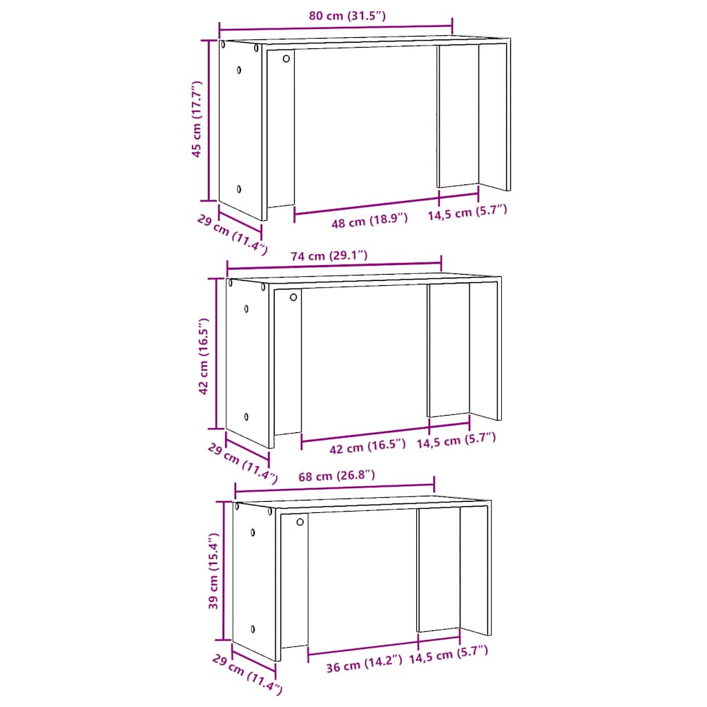 vidaXL Tables gigognes 3 pcs Chêne Sonoma Bois d'ingénierie