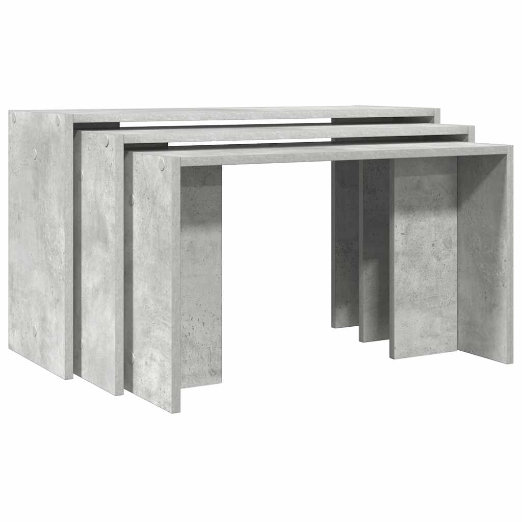 vidaXL Tables gigognes 3 pcs Gris béton Bois d'ingénierie