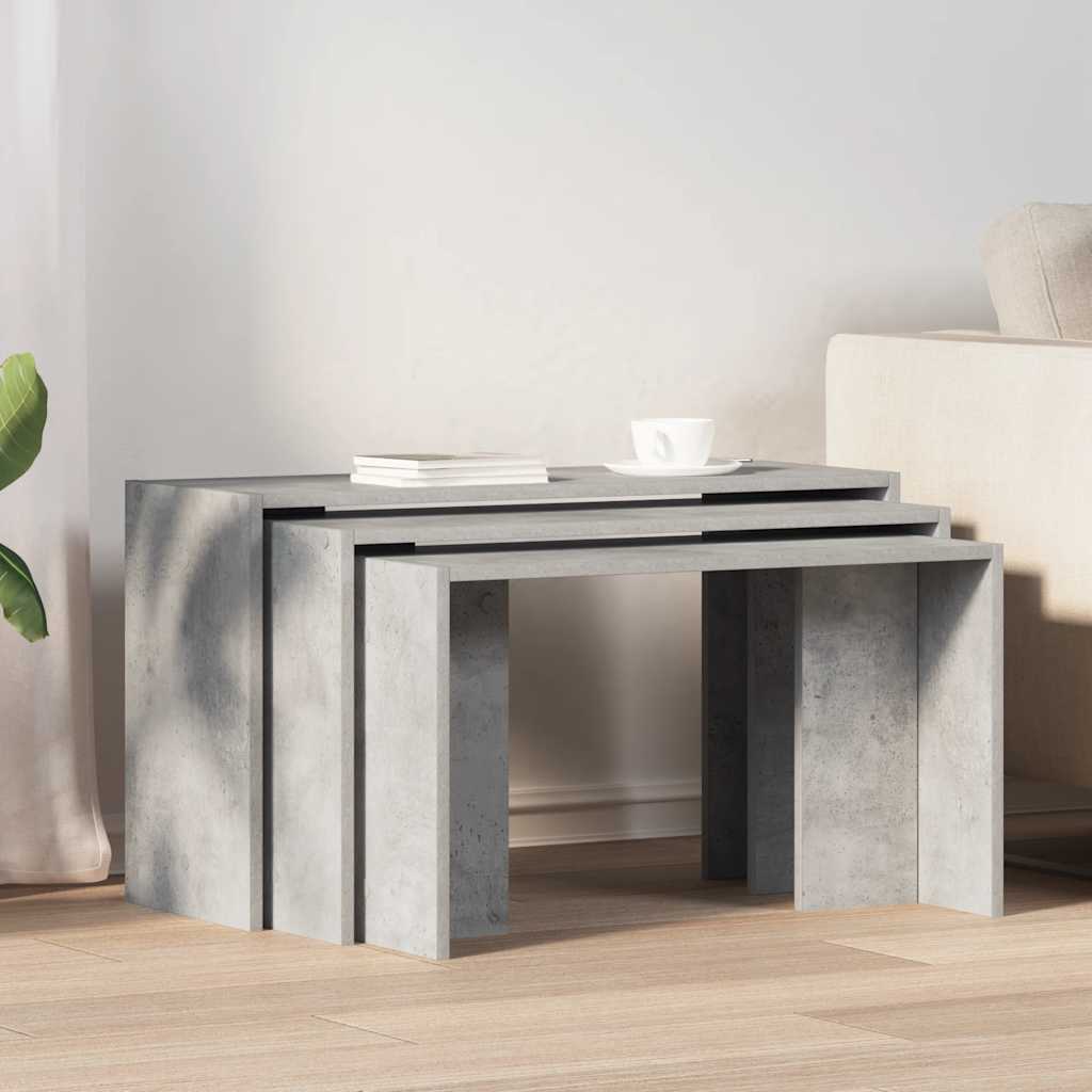 vidaXL Tables gigognes 3 pcs Gris béton Bois d'ingénierie