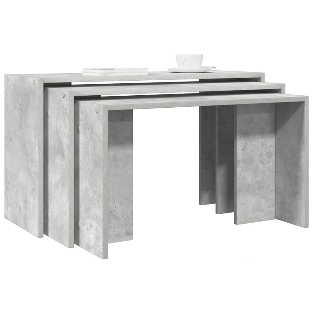 vidaXL Tables gigognes 3 pcs Gris béton Bois d'ingénierie