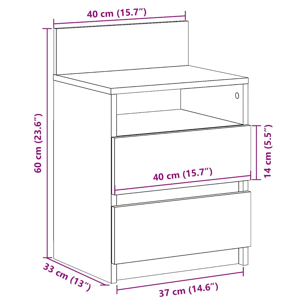 vidaXL Nachttisch mit 2 Schubladen Weiß 40x33x60 cm
