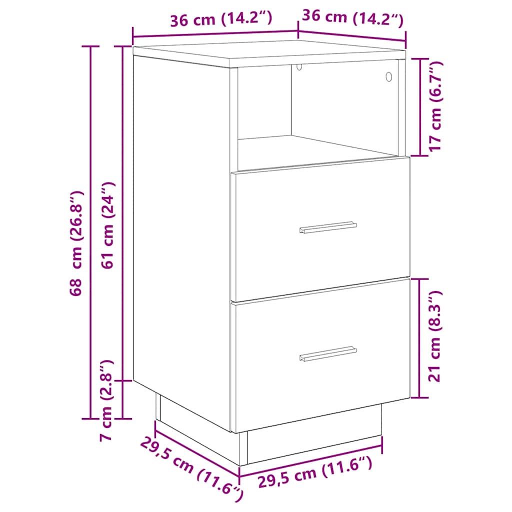vidaXL Tables de chevet 2 pcs. avec 2 tiroirs Gris Sonoma 36x36x68 cm