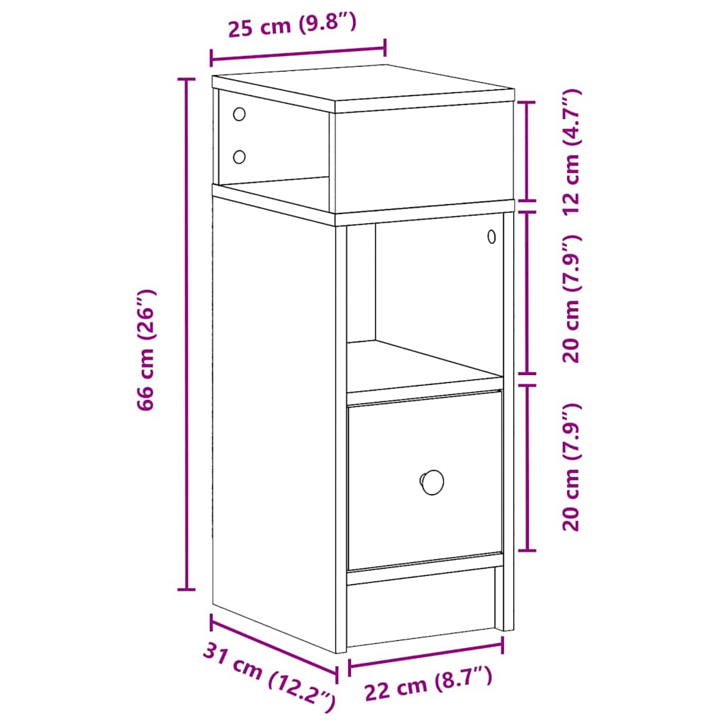 vidaXL Table de chevet avec tiroir chêne Sonoma 25x31x66 cm