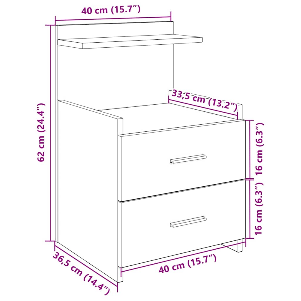 vidaXL Nachttisch mit 2 Schubladen Schwarz 40x36,5x62 cm