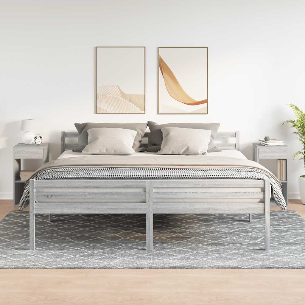 vidaXL Nachttische mit Schublade 2 Stk. Grau Sonoma 35x34x66,5 cm
