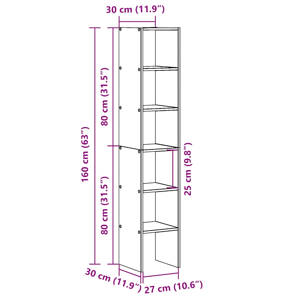 vidaXL Bücherregale 2Stk. Stapelbar Betongrau 30x30x80cm Holzwerkstoff