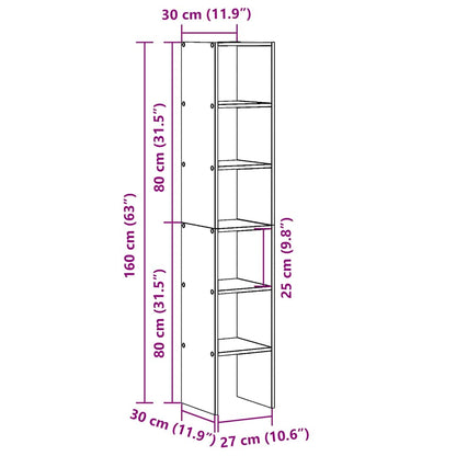 vidaXL Bücherregale 2 Stk. Stapelbar Grau Sonoma 30x30x80 cm