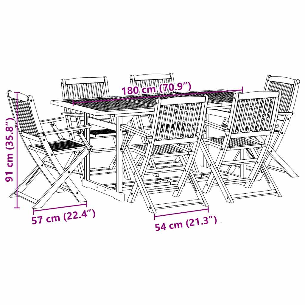 vidaXL Ensemble de salle à manger de jardin 7 pcs 180x90x75 cm Bois d'acacia massif