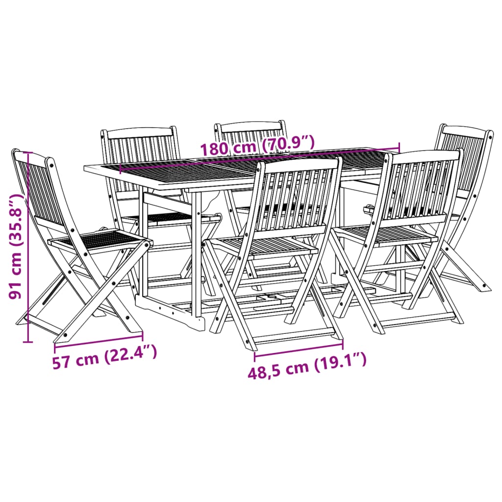 vidaXL Ensemble de salle à manger de jardin 7 pcs 180x90x75 cm Bois d'acacia massif