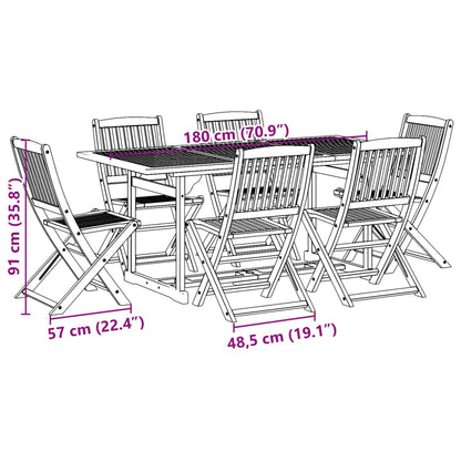 vidaXL Ensemble de salle à manger de jardin 7 pcs 180x90x75 cm Bois d'acacia massif