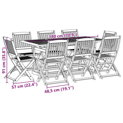 vidaXL Salon de jardin à dîner 9 pcs 180x90x75 cm Bois d'acacia massif