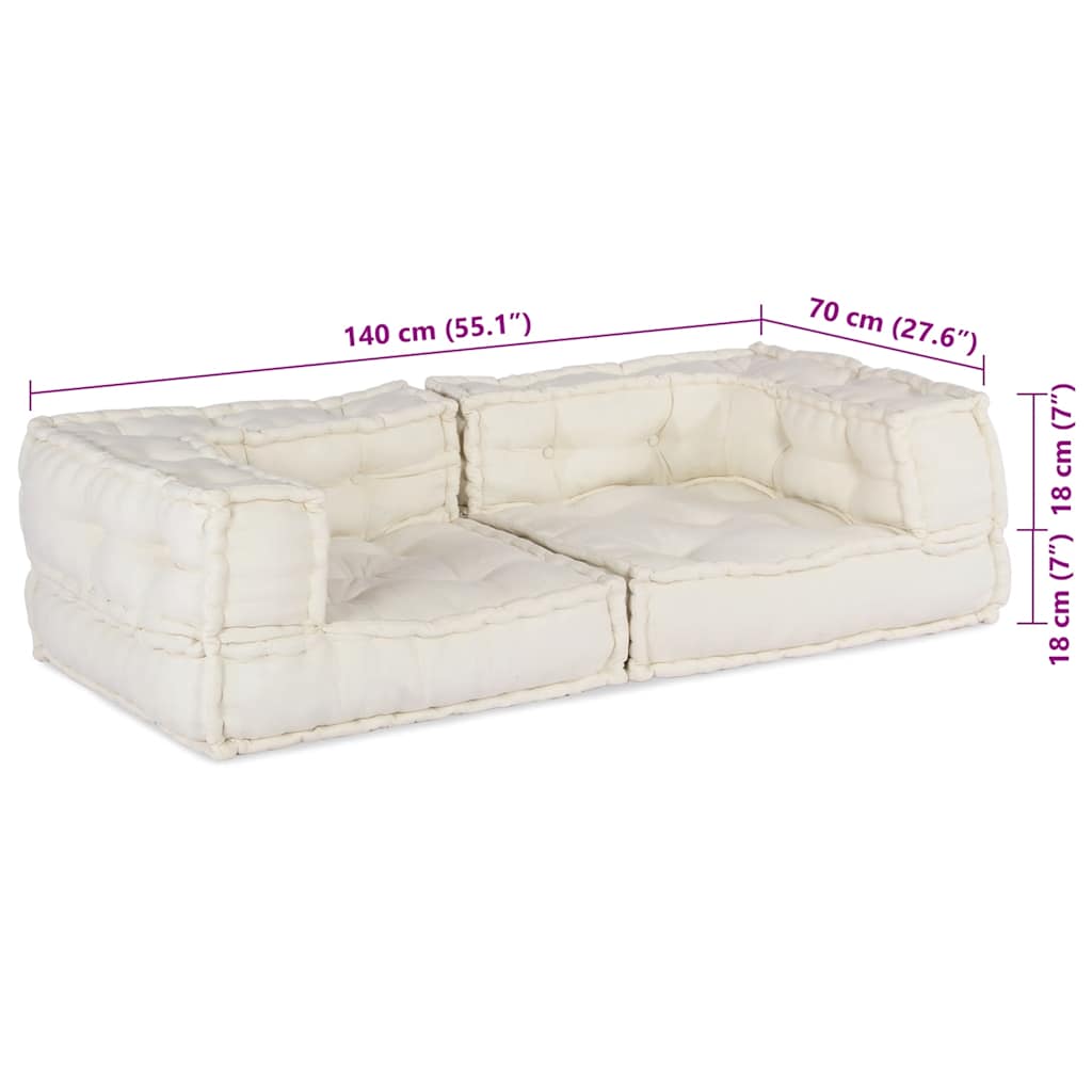 vidaXL Canapé modulable 2 places crème 140x70x36 cm Tissu