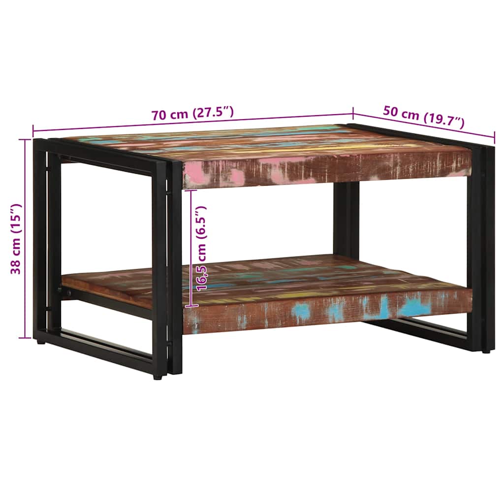 vidaXL Couchtisch Mehrfarbig 70x50x38 cm Altholz Massivholz