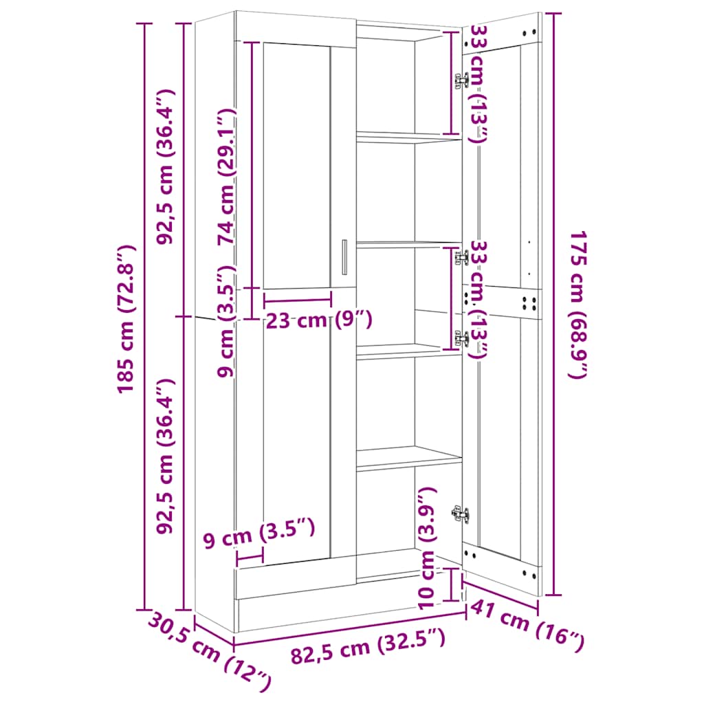 vidaXL Highboard Chêne Artisan 82,5x30,5x185 cm Bois d'ingénierie