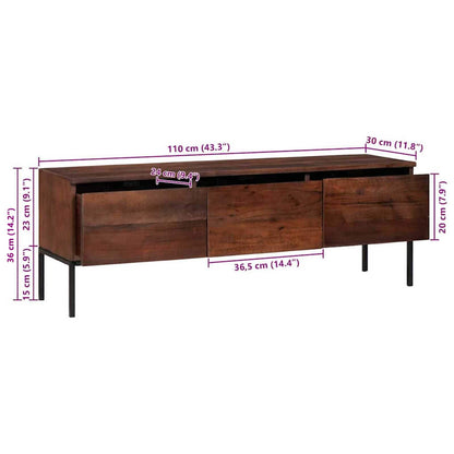 vidaXL Meuble TV, bois d'acacia massif, 110x30x36 cm, marron miel
