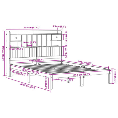 vidaXL Massivholzbett mit Regal ohne Matratze 150x200 cm Kiefernholz