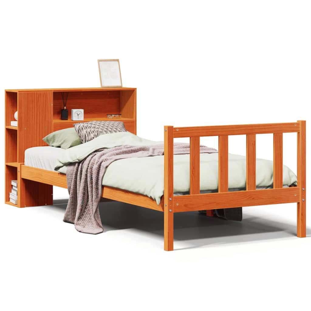 vidaXL Massivholzbett mit Regal ohne Matratze Wachsbraun 100x200 cm