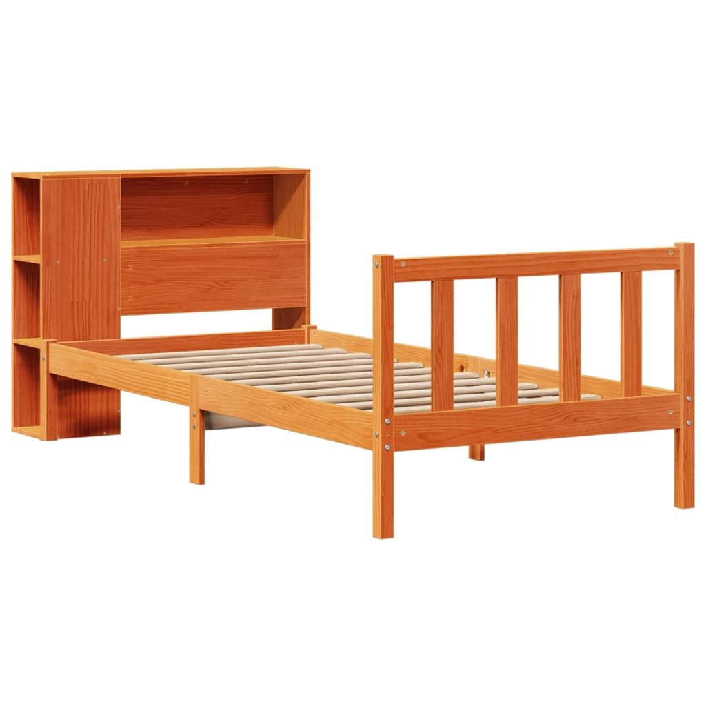 vidaXL Massivholzbett mit Regal ohne Matratze Wachsbraun 100x200 cm