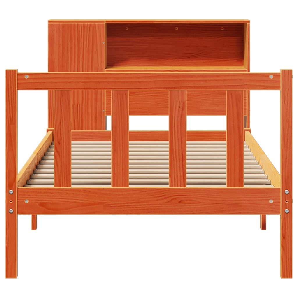 vidaXL Massivholzbett mit Regal ohne Matratze Wachsbraun 100x200 cm