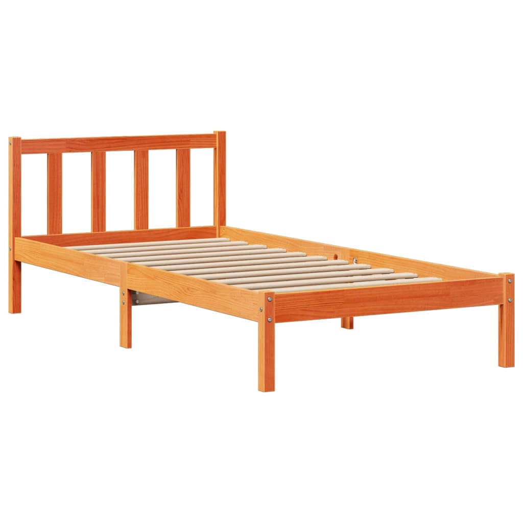 vidaXL Massivholzbett mit Regal ohne Matratze Wachsbraun 100x200 cm