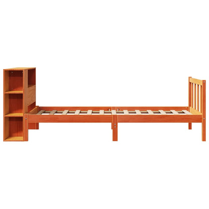 vidaXL Massivholzbett mit Regal ohne Matratze Wachsbraun 100x200 cm