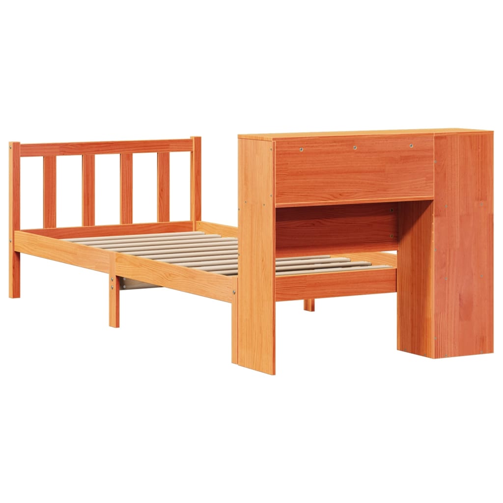 vidaXL Massivholzbett mit Regal ohne Matratze Wachsbraun 100x200 cm