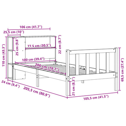 vidaXL Massivholzbett mit Regal ohne Matratze Wachsbraun 100x200 cm