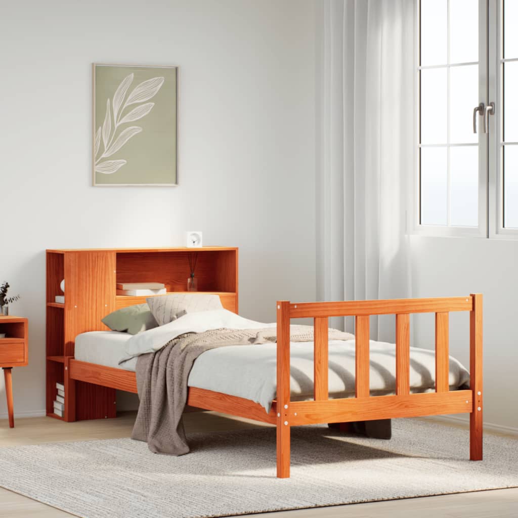 vidaXL Massivholzbett mit Regal ohne Matratze Wachsbraun 100x200 cm