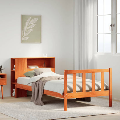 vidaXL Massivholzbett mit Regal ohne Matratze Wachsbraun 100x200 cm