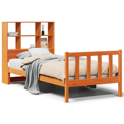 vidaXL Lit en bois massif avec étagère sans matelas Marron miel 100x200 cm