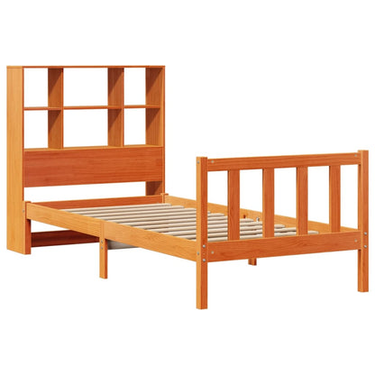 vidaXL Lit en bois massif avec étagère sans matelas Marron miel 100x200 cm