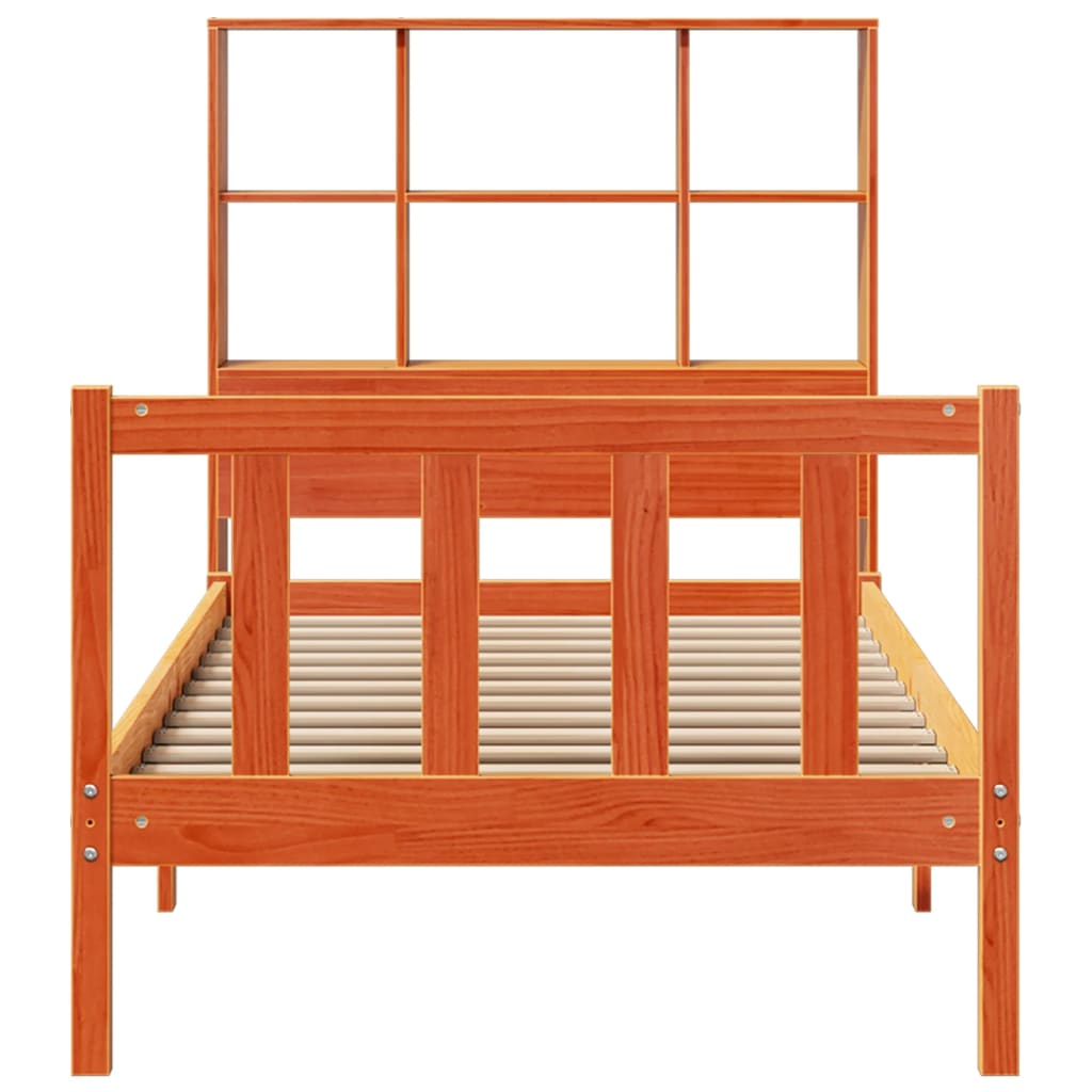 vidaXL Lit en bois massif avec étagère sans matelas Marron miel 100x200 cm