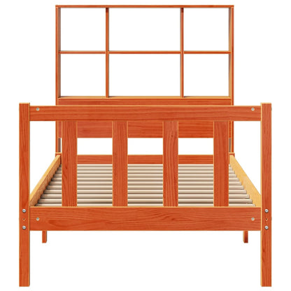 vidaXL Lit en bois massif avec étagère sans matelas Marron miel 100x200 cm