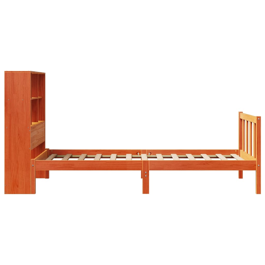 vidaXL Lit en bois massif avec étagère sans matelas Marron miel 100x200 cm