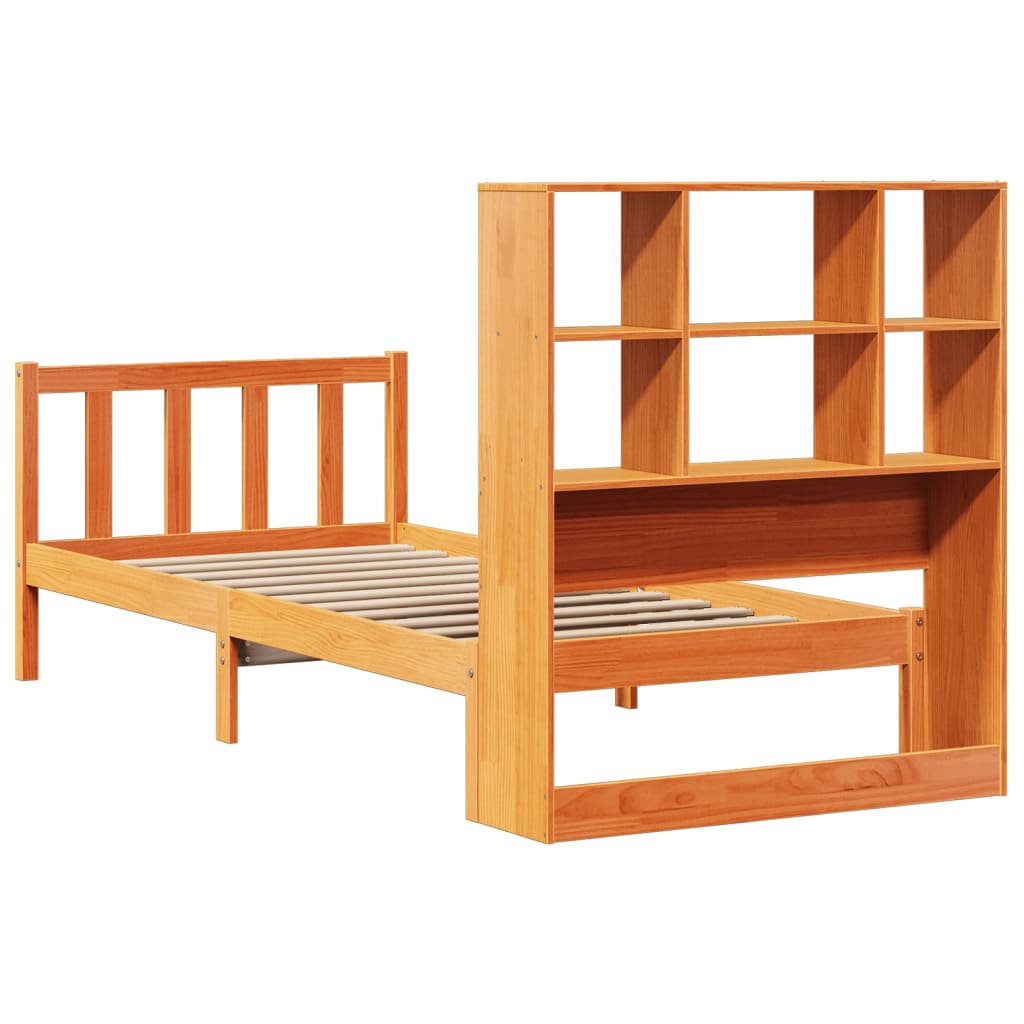 vidaXL Lit en bois massif avec étagère sans matelas Marron miel 100x200 cm
