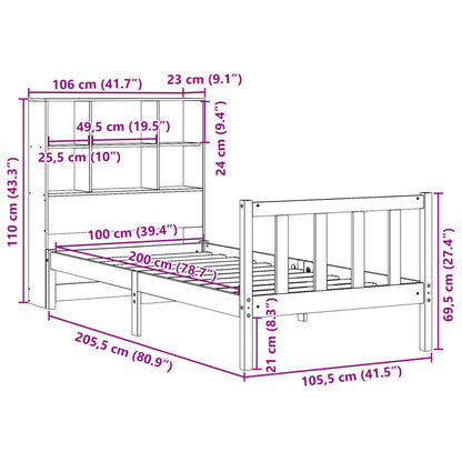 vidaXL Lit en bois massif avec étagère sans matelas Marron miel 100x200 cm