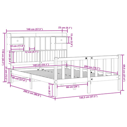 vidaXL Massivholzbett mit Regal ohne Matratze 140x200 cm Kiefernholz