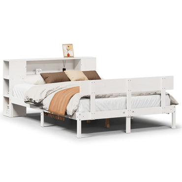 vidaXL Massivholzbett mit Regal ohne Matratze Weiß 135x190 cm Kiefer