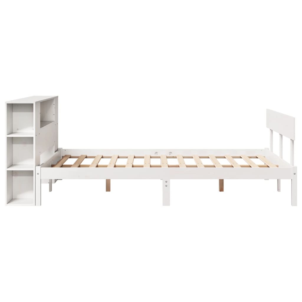 vidaXL Massivholzbett mit Regal ohne Matratze Weiß 135x190 cm Kiefer