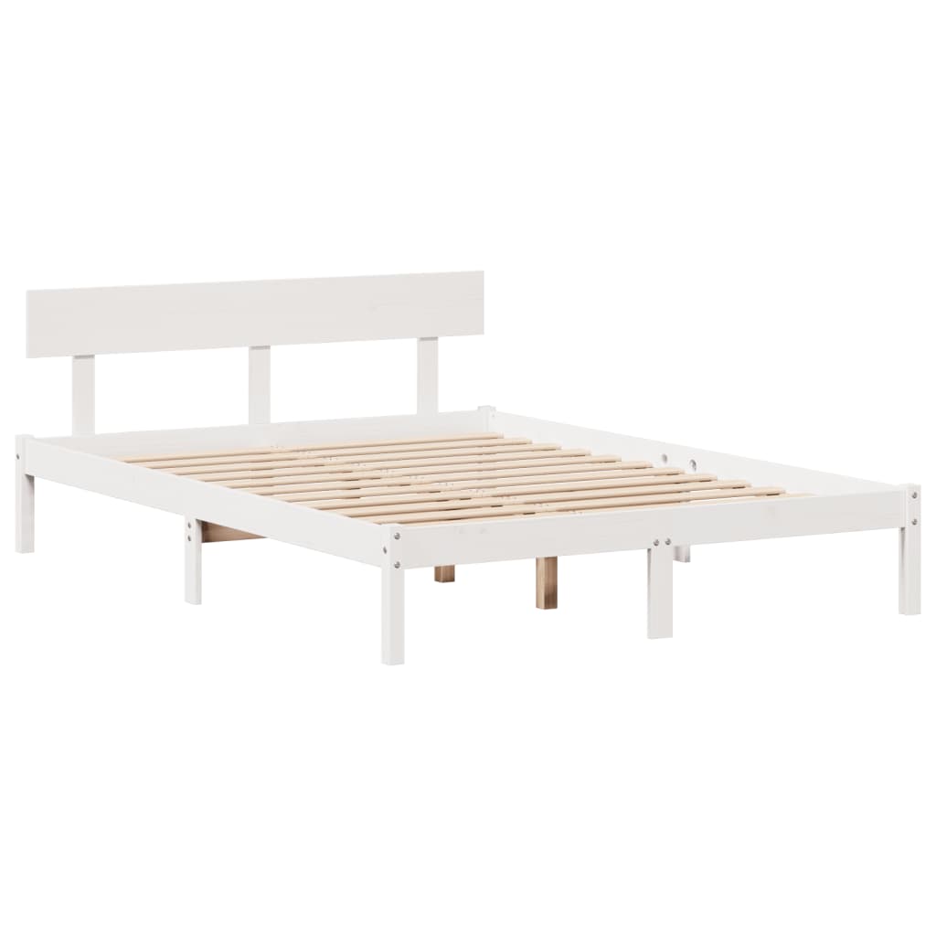 vidaXL Massivholzbett mit Regal ohne Matratze Weiß 140x200 cm Kiefer